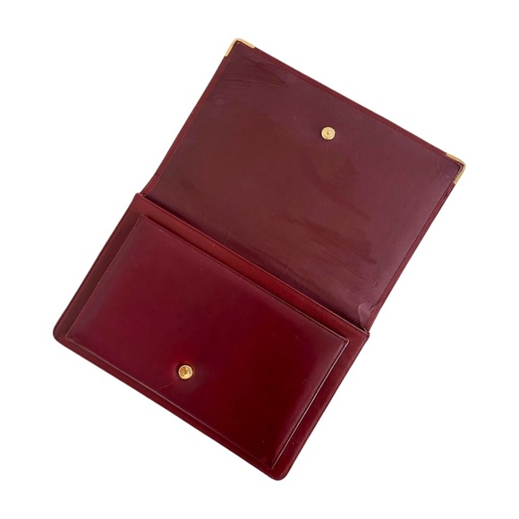 Cartier Burgundy Leather Clutch – Vintage Logo Envelope Bag – Gold - Picture 3 of 7